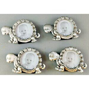 Picture Frame Turtle Pewter Infant Child Nursery Round Vtg Reproduction